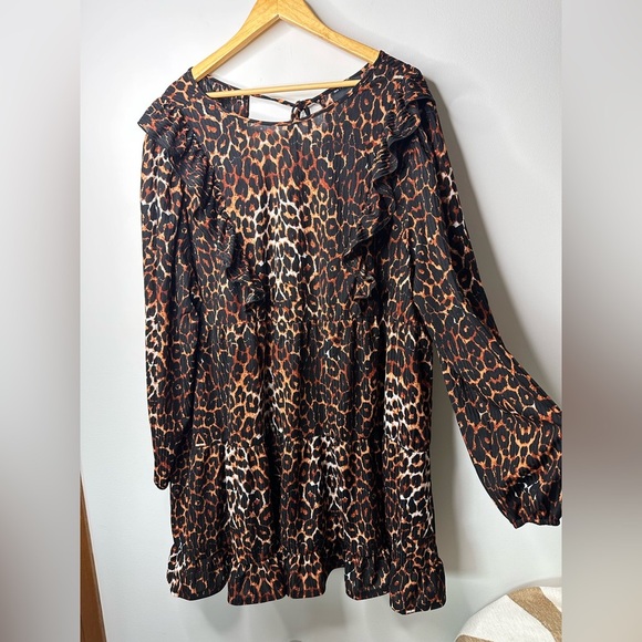 Asos Curve Women Frill Front Leopard Print Mini Dress, Black/Brown Combo size 24 - Picture 8 of 12